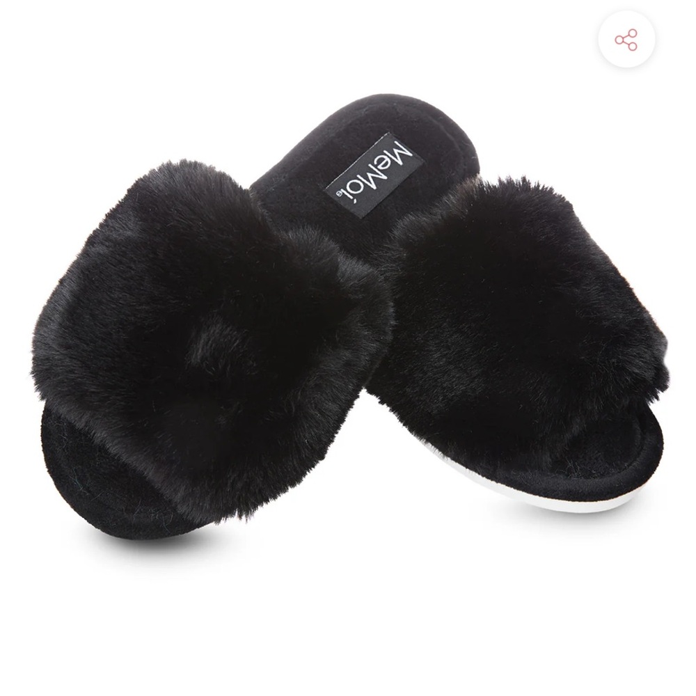 MeMoi Black Fuzzy Faux Fur Slippers